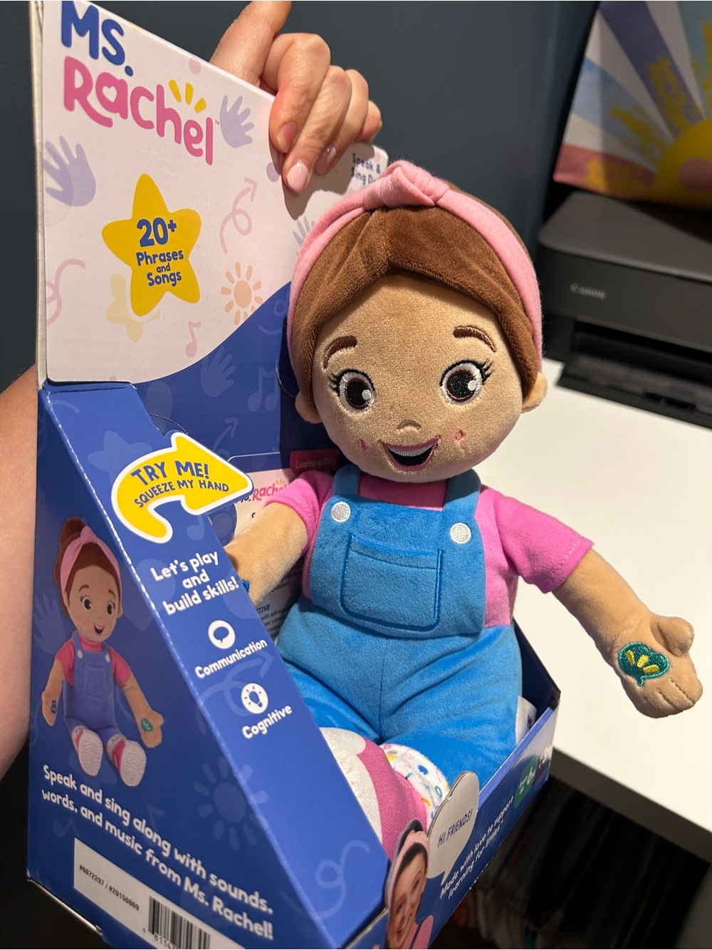 Rachel Plush Learning Doll in Pink and Blue Overalls